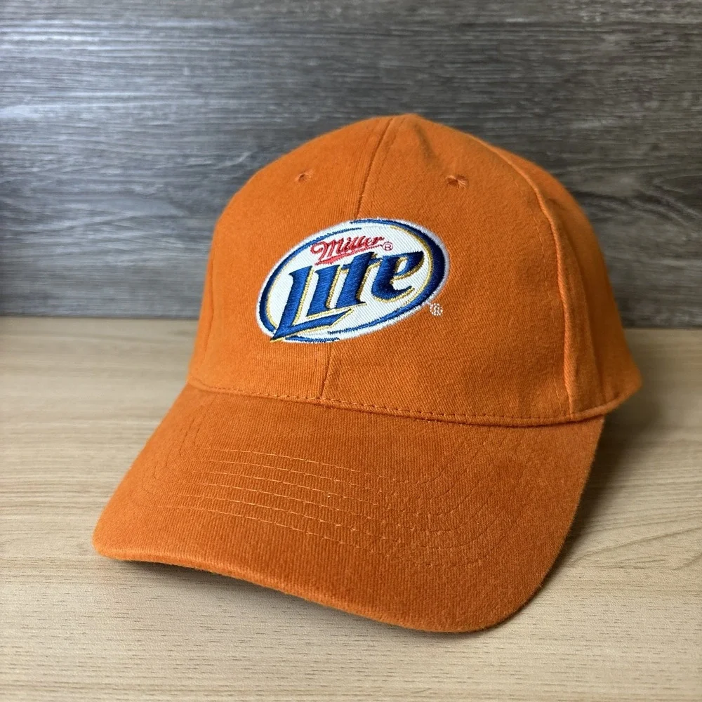 Miller Lite Hat Cap Strap Back Orange Embroidered Beer Promo Mens ACME Apparel